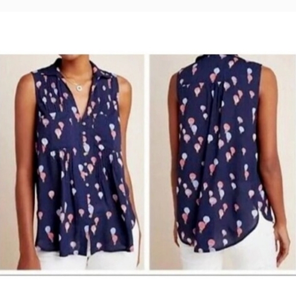 MAEVE BY ANTHROPOLOGIE SLEEVELESS NOVELTY PRINT  HOT AIR BALLOON BLOUSE SIZE XS - Picture 1 of 10
